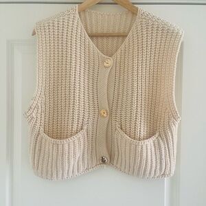 SHEIN Cream Knit Button-Down Cardigan Vest